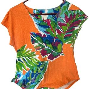 Chico's Vibrant Orange Leaf Print Blouse
